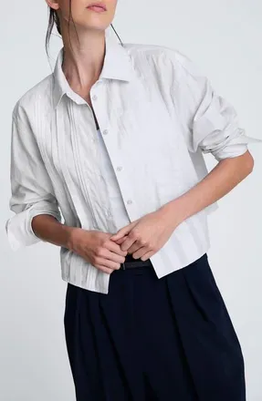 Kenneth Cole Crop Tuxedo Button-Up Shirt in Pure White at Nordstrom, Size X-Large