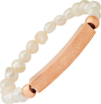 HMY Jewelry 18K Rose Gold Plated Imitation Pearl Lords Prayer Bar Pendant Bracelet at Nordstrom Rack
