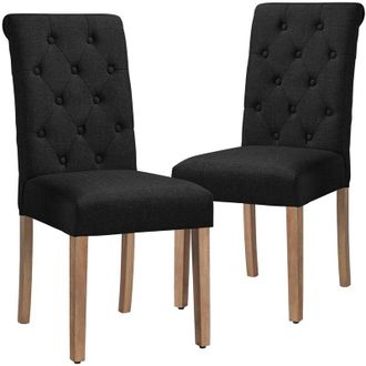 Yaheetech Yaheetech Juego de 2 Piezas Sillas de Comedor Cocina Tela Estructura Madera Silla para Bar Restaurante Sillón Salón Negro