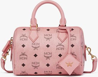 MCM Small Ella Boston Bag in Visetos in Soft Pink at Nordstrom