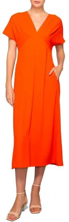 Melloday V-Neck Empire Waist Dress in Bright Orange at Nordstrom, Size X-Large
