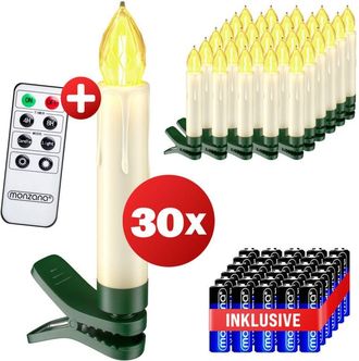 Deuba Monzana led Candele per Albero di Natale a Batteria Bianco Caldo Colorato Set di 20 30 Candele per Albero di Natale con Timer a Batteria Regolabile