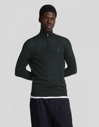 Lyle & Scott Mens Lyle & Scott Tonal Eagle Merino Mens Quarter-Zip Jumper - W635 Gunmetal - Black - Size: 40