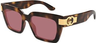 Gucci Square Full Rim Havana Frame Sunglasses - Tortoiseshell
