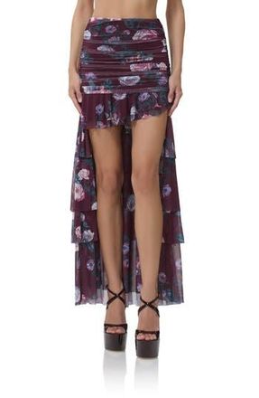 AFRM Zarin Floral High-Low Mesh Skirt in Cabernet Bouquet at Nordstrom Rack, Size X-Large