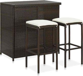 vidaXL Set Mesa Y Sillas De Bar Jard&iacute;n 3 Piezas Rat&aacute;n Sint&eacute;tico Marr&oacute;n Vidaxl