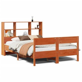 Berkfield Home Bookcase Bed without Mattress Wax Brown 140x200cm Solid Wood Pine | Size: 140x200 cm