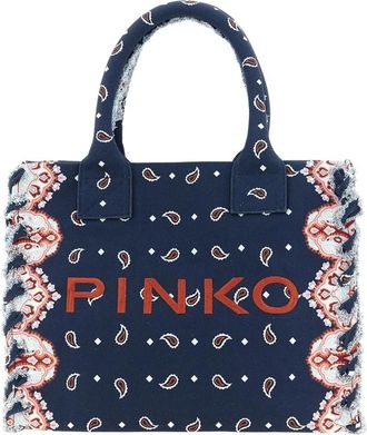 Pinko Cotton Shopper Bag met Logo - Dames - Shoppers - Blauw - ONE Size - Katoen - Tassen