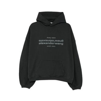 Alexander Wang Felpa con cappuccio con stampa logo - - Sweatshirts & Hoodies - Donna - Nero - L