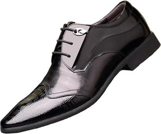 Generic Mens Polished Leather Dress Shoes Lace Up Breathable Oxfords Business Formal and Casual Wedding Shoes British Style for Young Men(Black,10.5)