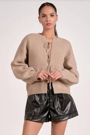 Elan Cozy Tie Cardigan In Macchiato