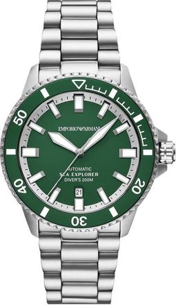 Emporio Armani Sea Explorer Bracelet Strap Automatic Diving Watch, 42.5mm in Silver at Nordstrom