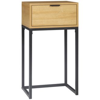 OEM Mesa Auxiliar Con Caj&oacute;n Mesita Auxiliar Moderna Con Patas De Acero Para Pasillo Sal&oacute;n 40x30x76cm Natural