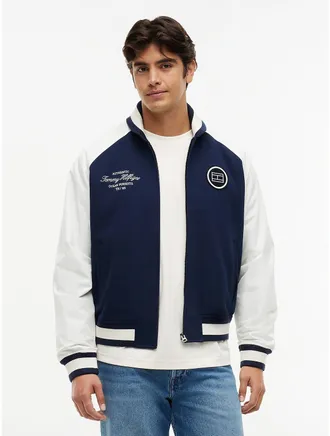 Tommy Hilfiger Mens Nautical Mixed-Media Bomber Jacket - Light Navy - L