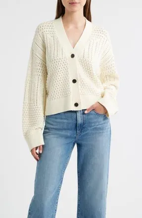 Rails Geneva Cotton Cardigan in Ivory Patchwork Pointelle at Nordstrom Rack, Size X-Large
