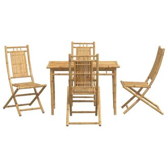 Berkfield Home Beautiful 5 Piece Garden Dining Set Bamboo in Brown