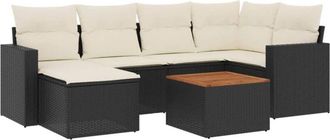 vidaXL Set De Comedor De Jard&iacute;n 7 Pzas Y Cojines Rat&aacute;n Sint&eacute;tico Negro Vidaxl