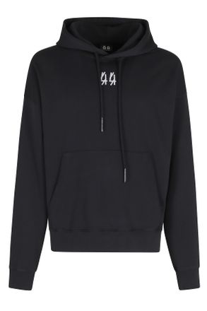 44 Label Group Black Front-Back Printed Cotton Hooded Sweatshirt