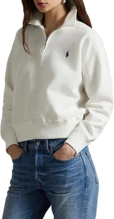 Polo Ralph Lauren Cotton Blend Fleece Quarter-Zip Sweatshirt in White at Nordstrom, Size Small