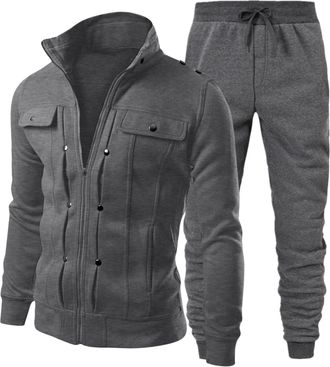 Generic 2 Piece Mens Traksuits Sets Zip Up Solid Color Mens Sweatsuits Soft and Comfortable Jackets and Jogging Bottom Set Outwear Loungewear Baggy Track Suit