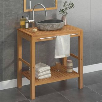 Berkfield Home Bathroom Vanity Cabinet Solid Teak with Riverstone Sink in Brown