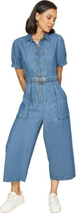 Yumi Cotton Chambray Button Up Jumpsuit in Blue at Nordstrom, Size 10