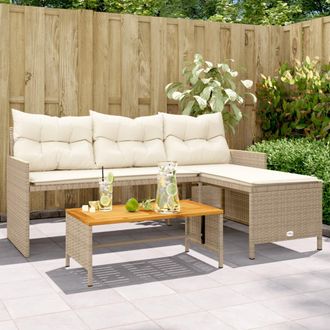 vidaXL Vidaxl - Sof&aacute; De Jard&iacute;n En Forma De L Con Mesa Y Cojines Rat&aacute;n Pe Beige