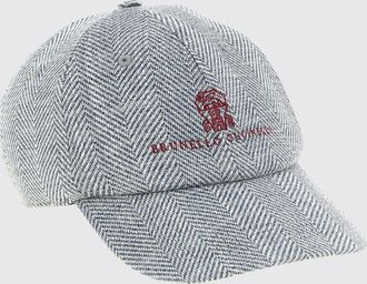 Brunello Cucinelli Cappello da baseball in lana e seta con motivo chevron