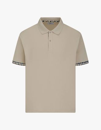 Aquascutum Mens Aquascutum Mens Club Check Stretch Piquet Sleeves Polo Shirt - Beige 03 - Tan - Size: 42
