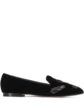Arteana velvet feather loafers - women - Velvet/Calf Leather/Calf Leather - 10 - Black