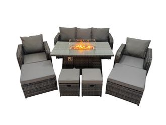 Fimous Garden Rattan Reclining Chair 3 Seater Sofa with 4 Stools in Dark Grey