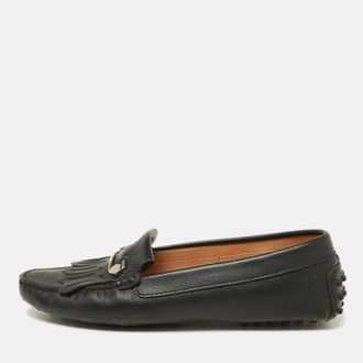 Tod's Tods Black Leather Fringe Detail Slip On Loafers