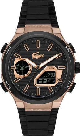 Lacoste LC33 Analog-Digital Silicone Strap Watch, 44.8mm in Black/rose Gold at Nordstrom