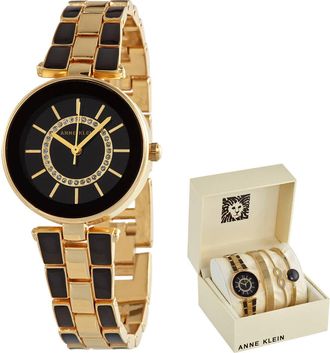 Anne Klein Quartz Black Dial Ladies Watch and Bracelet Set AK/3286BKST