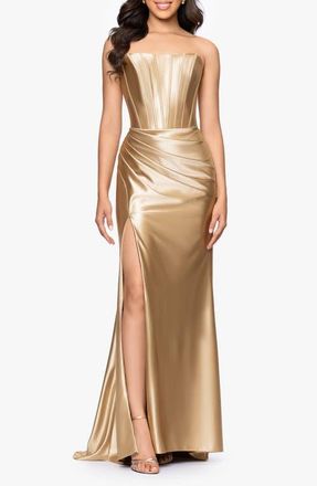 Betsy & Adam Metallic Strapless Mermaid Gown in Gold at Nordstrom, Size 10