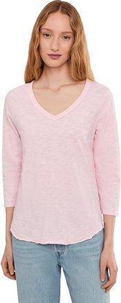 Mod-o-doc 3/4 Sleeve V-Neck T-Shirts with Curved Hem Womens Clothing Rosewater : LG (US 12-14), Cotton