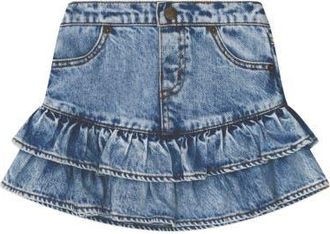 Huxbaby Dreamy Denim Tirered Skirt in Denim Blue at Nordstrom, Size 6-12M
