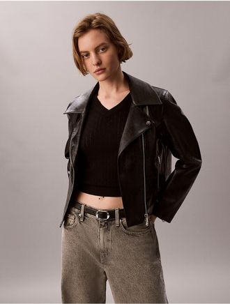 Calvin Klein Jeans Calvin Klein Womens Faux Leather Biker Jacket - Black - XL