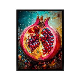 Artery8 Sliced Pomegranate Fruit Kitchen Decor Framed Canvas Wall Art Print | Size: W24 x H32