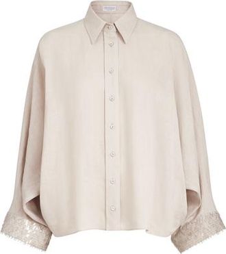 Brunello Cucinelli Dazzling cascade cuffs shirt in Beige at Nordstrom, Size 3X-Large Eu
