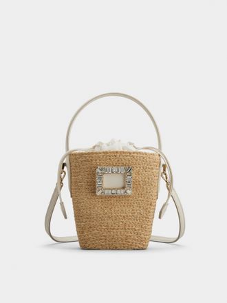Roger Vivier Viv Skate Mini Bucket Bag in raffia