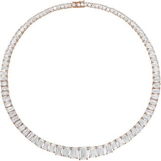 Diana M. Jewels 14kt Rose Gold 50cts lab grown Emerald diamond 4 Prong Graduated tennis necklace