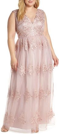 Chi Chi London Aubree Embroidered Mess Evening Dress in Pink at Nordstrom, Size 16W