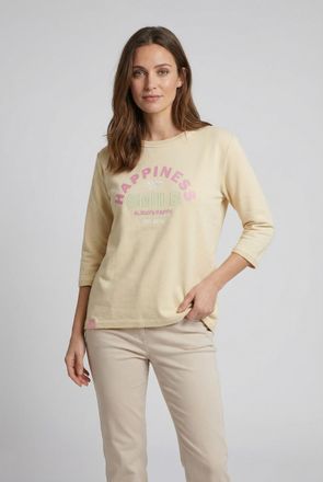 Zwillingsherz Langarmshirt ZWILLINGSHERZ Smile, Damen, Gr. L/XL, beige (hellbeige), angeraute Sweatware, Obermaterial: 50% Baumwolle, 50% Polyester, bequem Po-bedec
