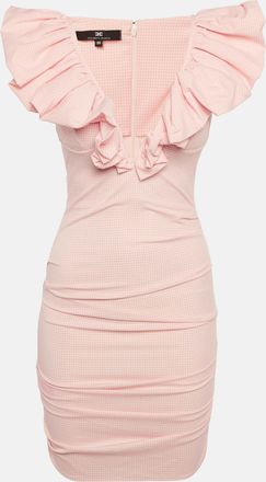 Elisabetta Franchi Pink Checkered Crepe Ruched Mini Dress