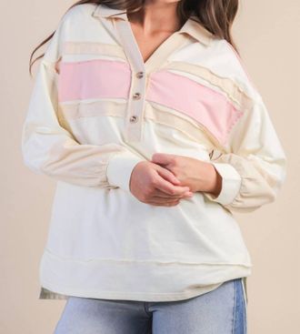 Very J Color Block Oversize Pullover In Cream