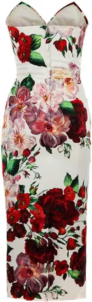 Dolce & Gabbana Womens Floral Print Satin Dress White Viscose Elastane