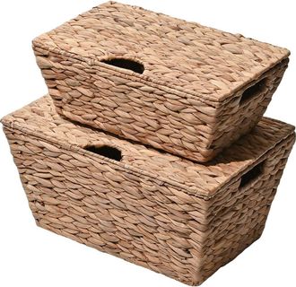 Happimess Wilder Classic Farmhouse Woven Hyacinth Rectangular Storage Baskets with Lids and Handles, in Natural at Nordstrom