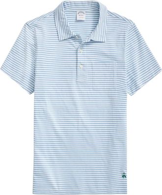 Brooks Brothers Blauw en Wit Vintage Gewassen Katoenen Feeder Stripe Poloshirt - Heren - Polos - Veelkleurig - S - Katoen - Tops