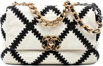 Chanel 2020 medium 19 Flap gehaakte leren tas - Wit